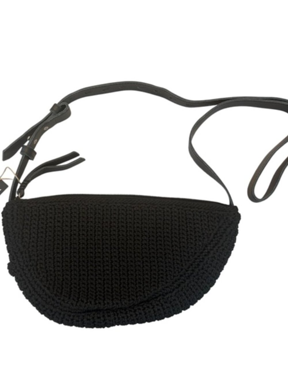 The Sak Women's Tess Sling Bag crocheted bag in black with black leather strap - Picture 5 of 7